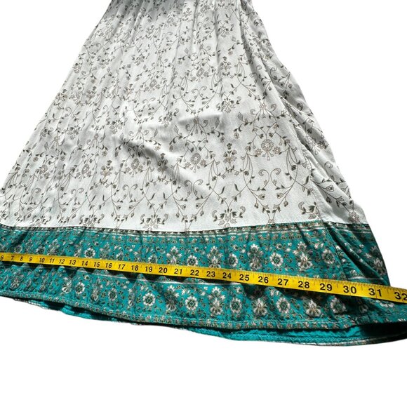 Boho Maxi Dress White Floral Print Sleeveless V-Neck Lined with Pockets Size L - Picture 12 of 15